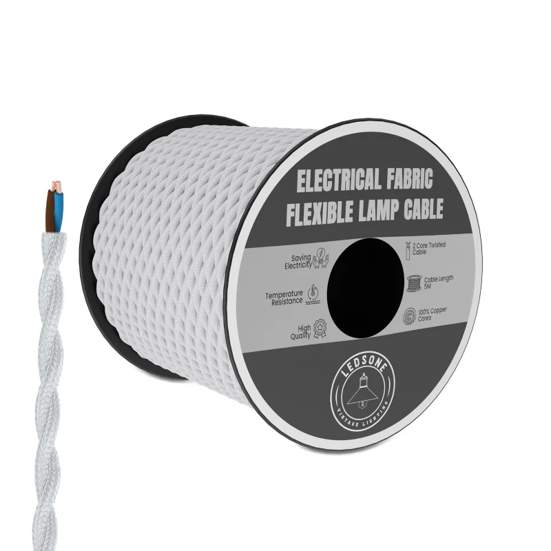 Ledsone Textilkabel 2-adrig Weiß Gedreht Elektrokabel ~2749