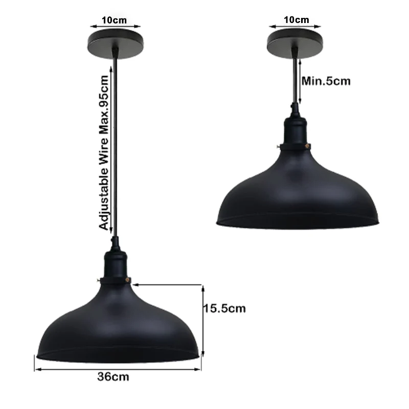 Industrial Schwarz Pendelleuchte E27 Metall 36cm Schirm~2740