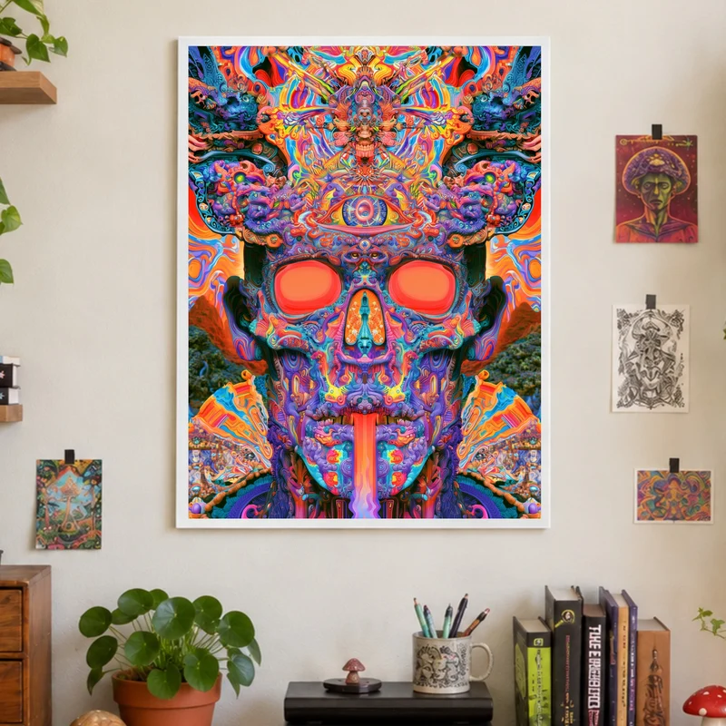 Psychedelischer Schädel mit drittem Auge Poster