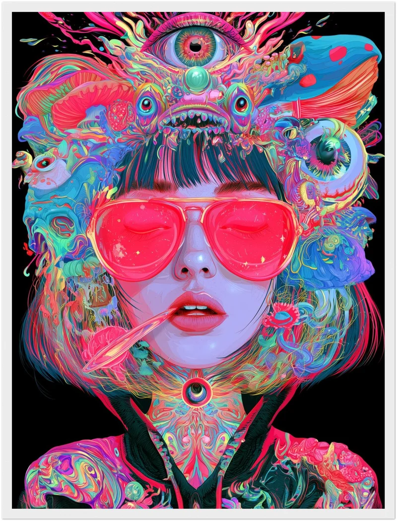 Frau mit pinker Sonnenbrille Poster