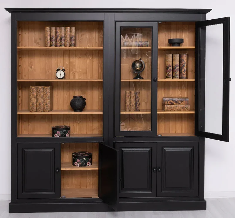 Zweiteilige Regalwand aus Massivholz - Großer Bücherschrank mit offener Aufteilung