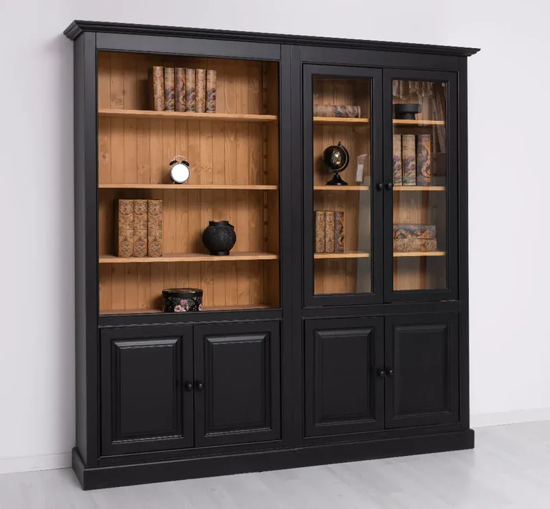 Zweiteilige Regalwand aus Massivholz - Großer Bücherschrank mit offener Aufteilung