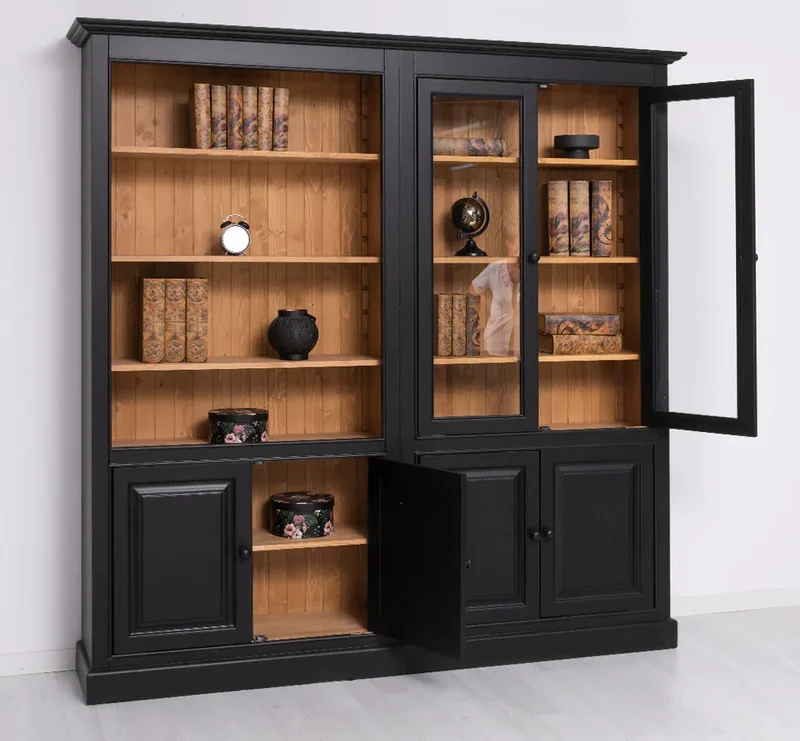 Zweiteilige Regalwand aus Massivholz - Großer Bücherschrank mit offener Aufteilung