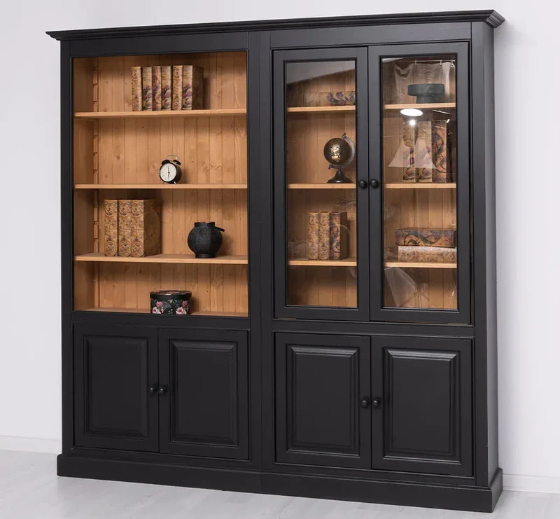 Zweiteilige Regalwand aus Massivholz - Großer Bücherschrank mit offener Aufteilung