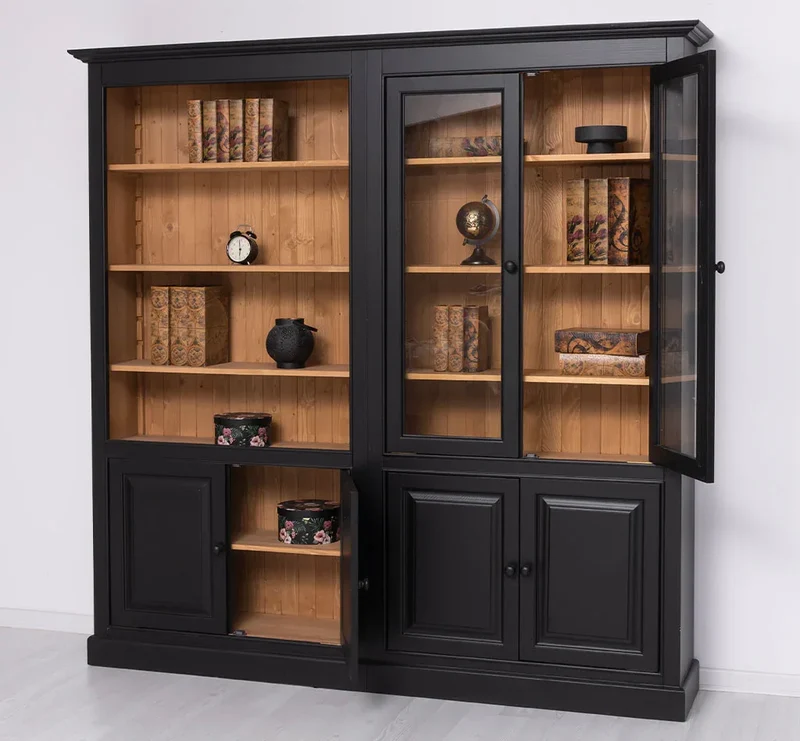 Zweiteilige Regalwand aus Massivholz - Großer Bücherschrank mit offener Aufteilung