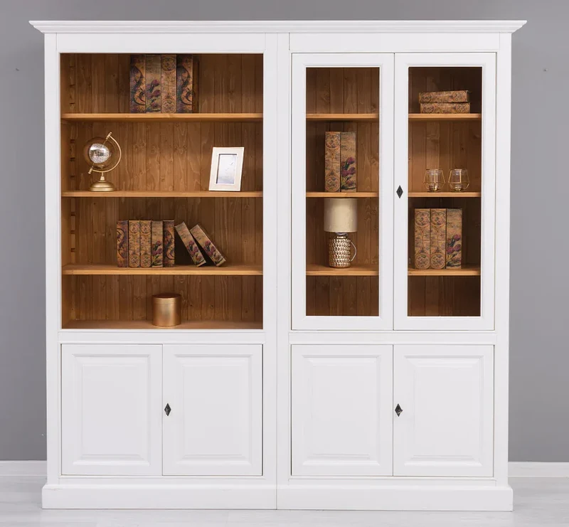 Zweiteilige Regalwand aus Massivholz - Großer Bücherschrank mit offener Aufteilung