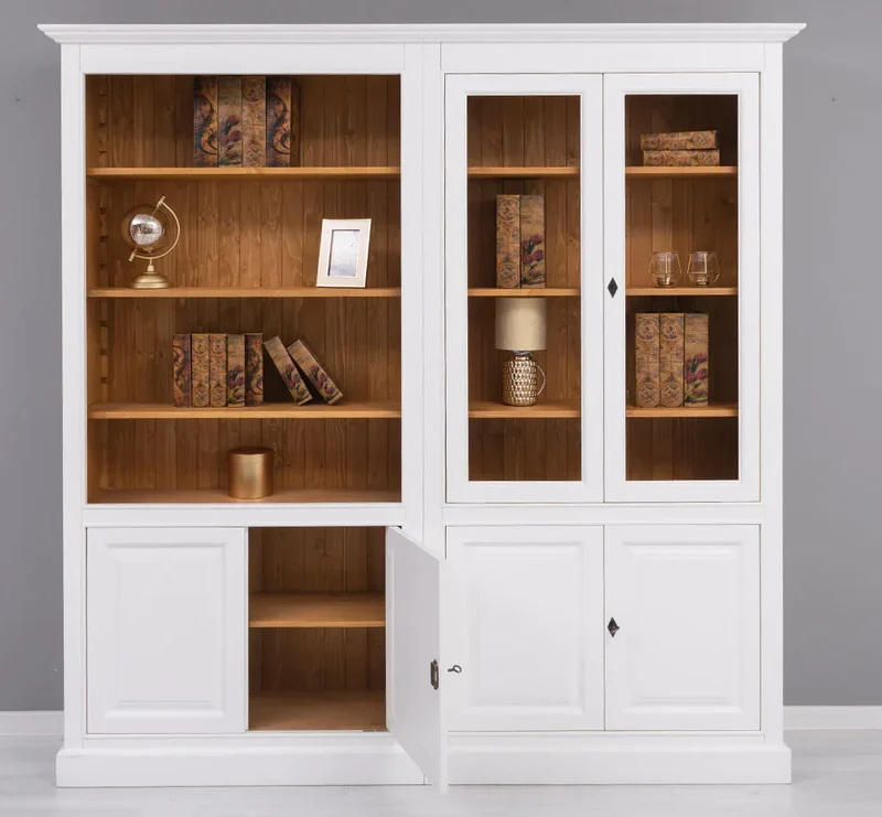 Zweiteilige Regalwand aus Massivholz - Großer Bücherschrank mit offener Aufteilung