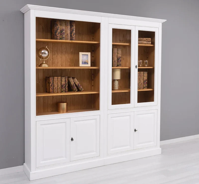 Zweiteilige Regalwand aus Massivholz - Großer Bücherschrank mit offener Aufteilung