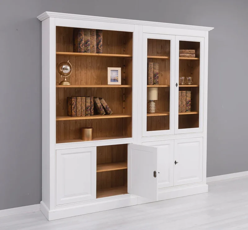 Zweiteilige Regalwand aus Massivholz - Großer Bücherschrank mit offener Aufteilung