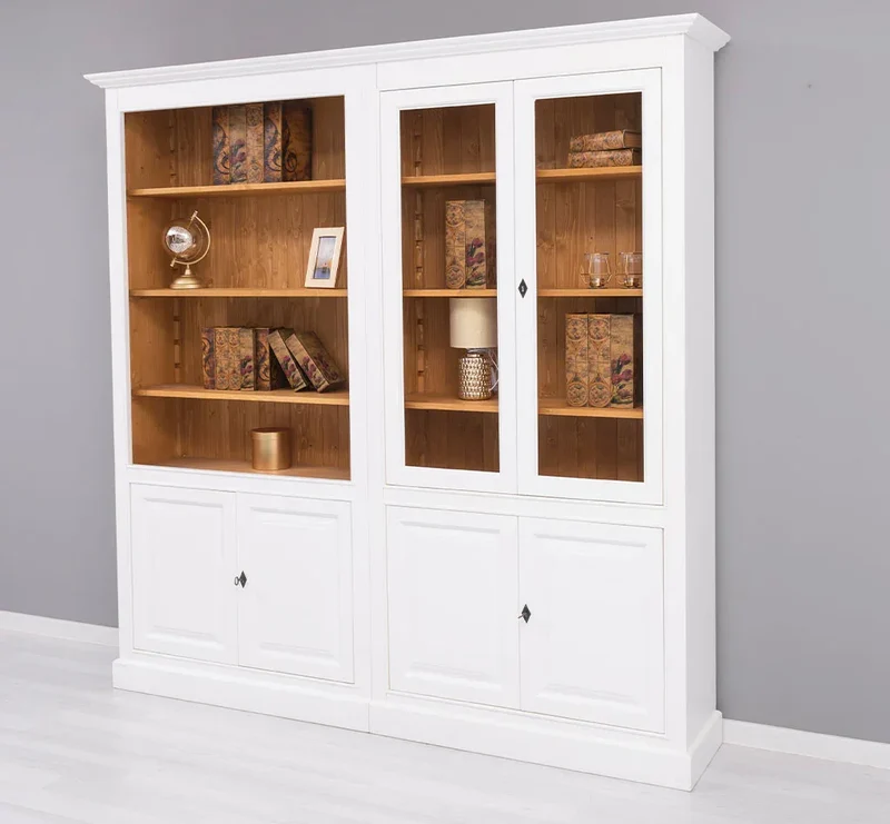 Zweiteilige Regalwand aus Massivholz - Großer Bücherschrank mit offener Aufteilung