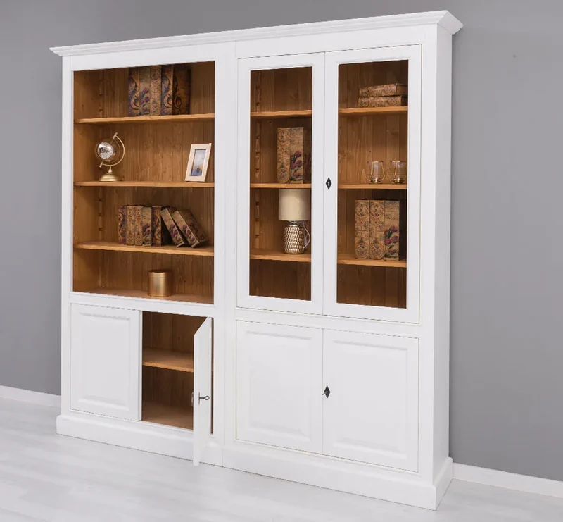 Zweiteilige Regalwand aus Massivholz - Großer Bücherschrank mit offener Aufteilung