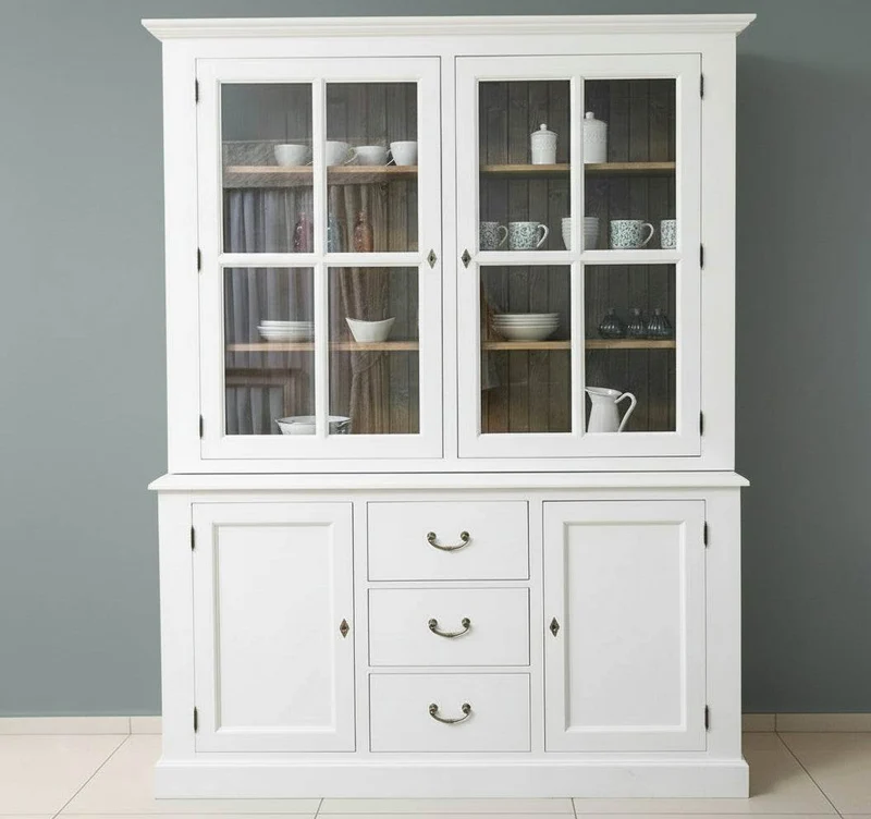 Geschirrschrank aus Massivholz | Vitrine | 2-teilig mit Schubladen