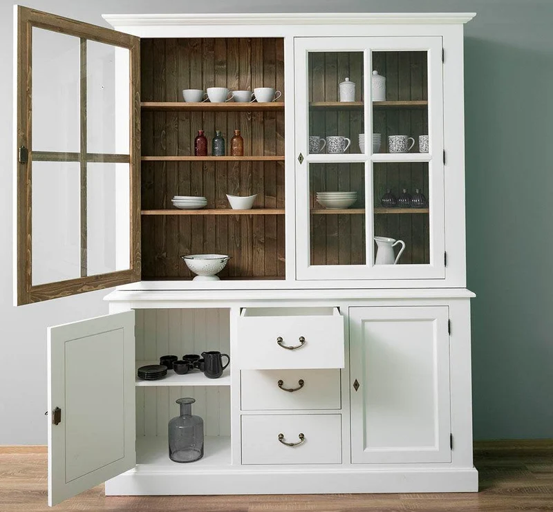 Geschirrschrank aus Massivholz | Vitrine | 2-teilig mit Schubladen