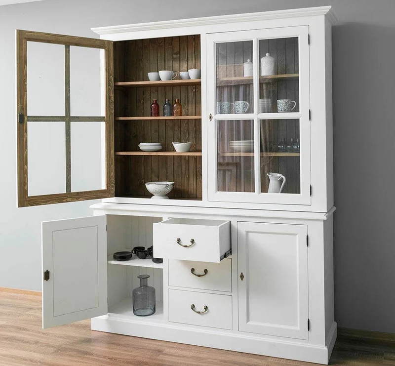 Geschirrschrank aus Massivholz | Vitrine | 2-teilig mit Schubladen