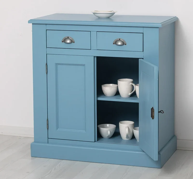 Schmaler Geschirrschrank aus Massivholz | 2-teilig | 3 Türen | 2 Schubladen