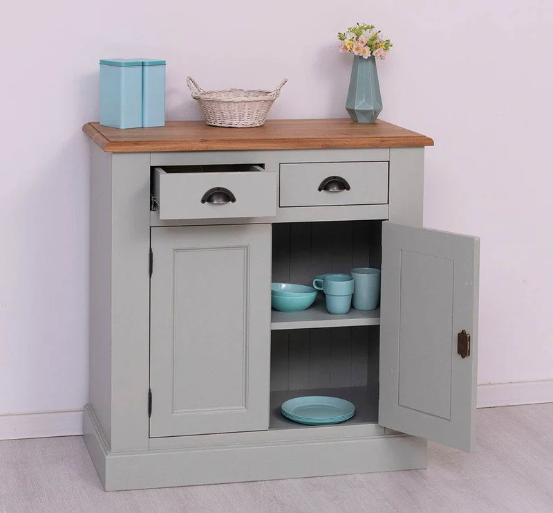 Schmaler Geschirrschrank aus Massivholz | 2-teilig | 3 Türen | 2 Schubladen