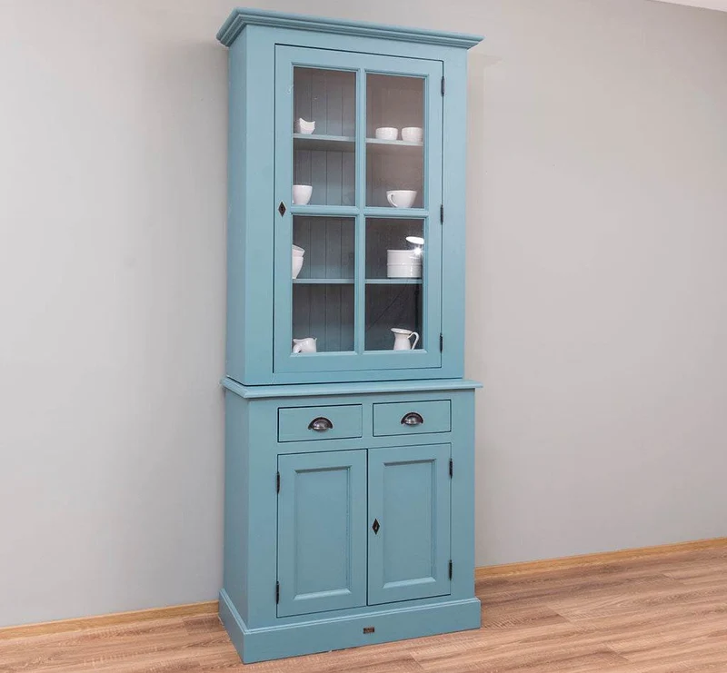 Schmaler Geschirrschrank aus Massivholz | 2-teilig | 3 Türen | 2 Schubladen