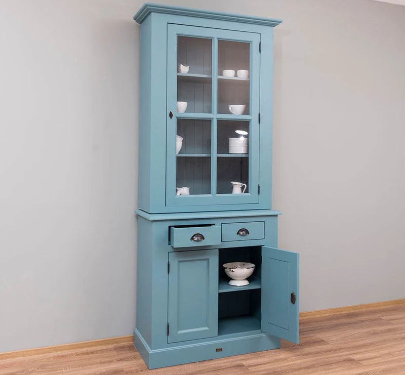 Schmaler Geschirrschrank aus Massivholz | 2-teilig | 3 Türen | 2 Schubladen
