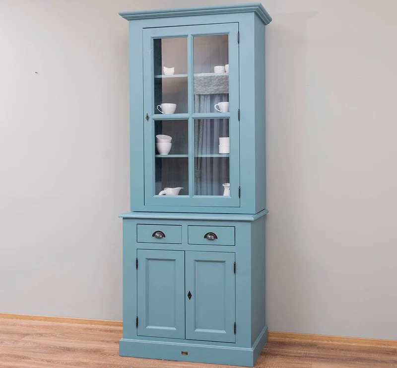 Schmaler Geschirrschrank aus Massivholz | 2-teilig | 3 Türen | 2 Schubladen