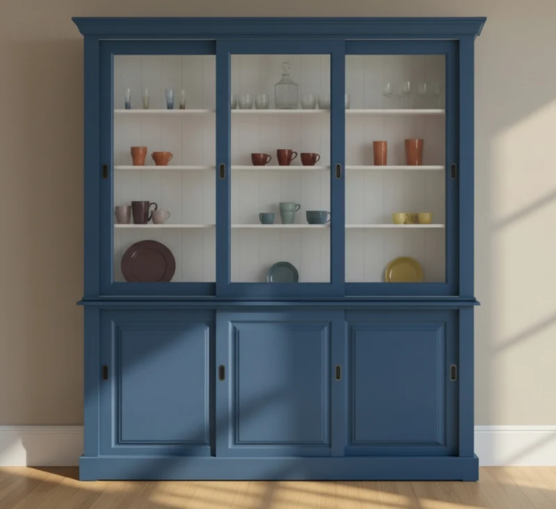 Massiver Buffetschrank - Geschirrschrank | Vitrine | 2-teilig | 6 Schiebetüren