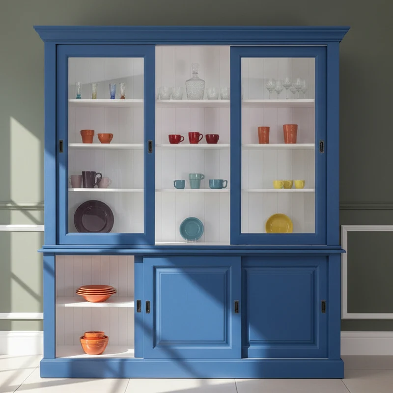 Massiver Buffetschrank - Geschirrschrank | Vitrine | 2-teilig | 6 Schiebetüren