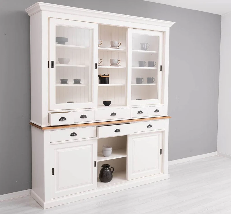 Großer Buffetschrank mit sechs Schiebetüren | Vitrine | 2-teilig | 8 Schubladen