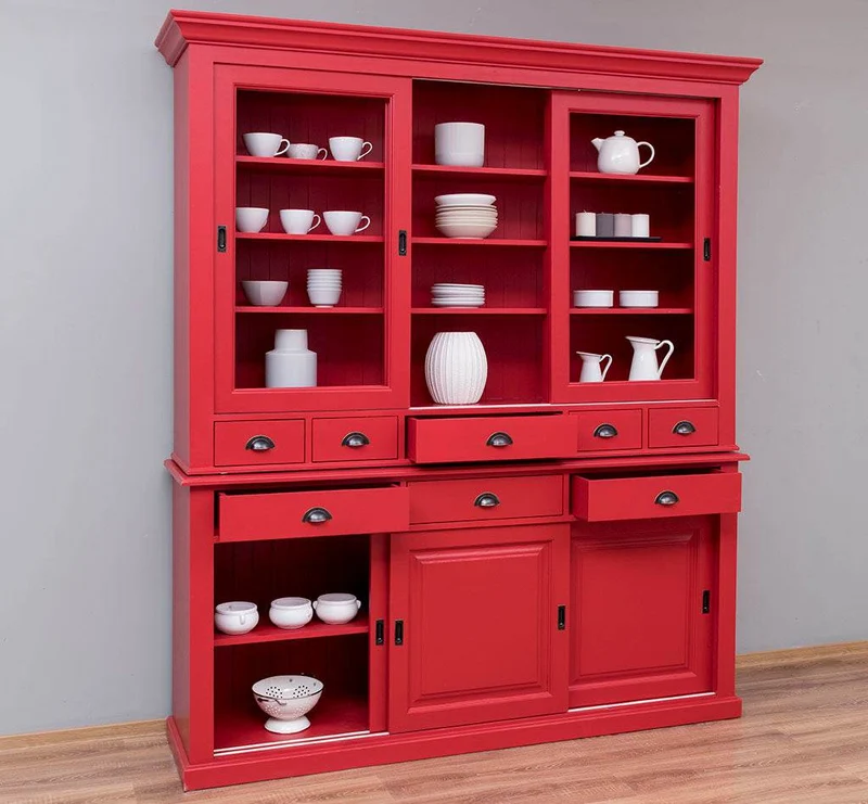 Großer Buffetschrank mit sechs Schiebetüren | Vitrine | 2-teilig | 8 Schubladen