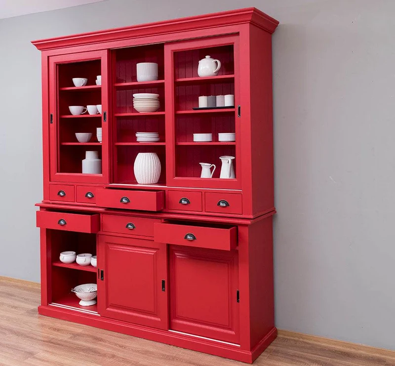 Großer Buffetschrank mit sechs Schiebetüren | Vitrine | 2-teilig | 8 Schubladen