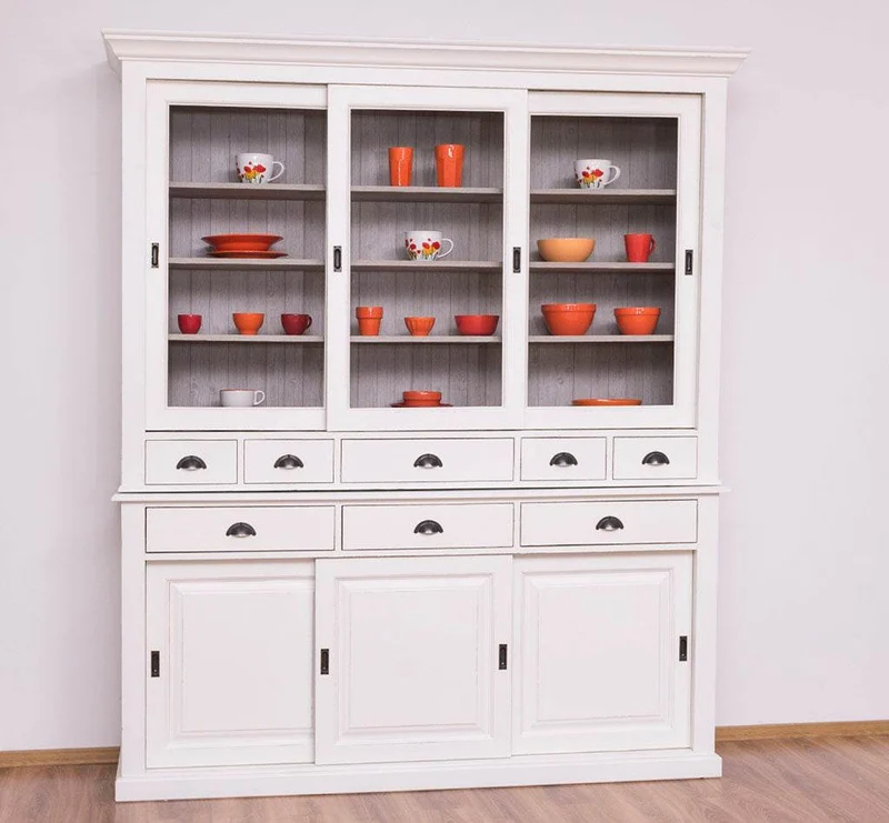 Großer Buffetschrank mit sechs Schiebetüren | Vitrine | 2-teilig | 8 Schubladen