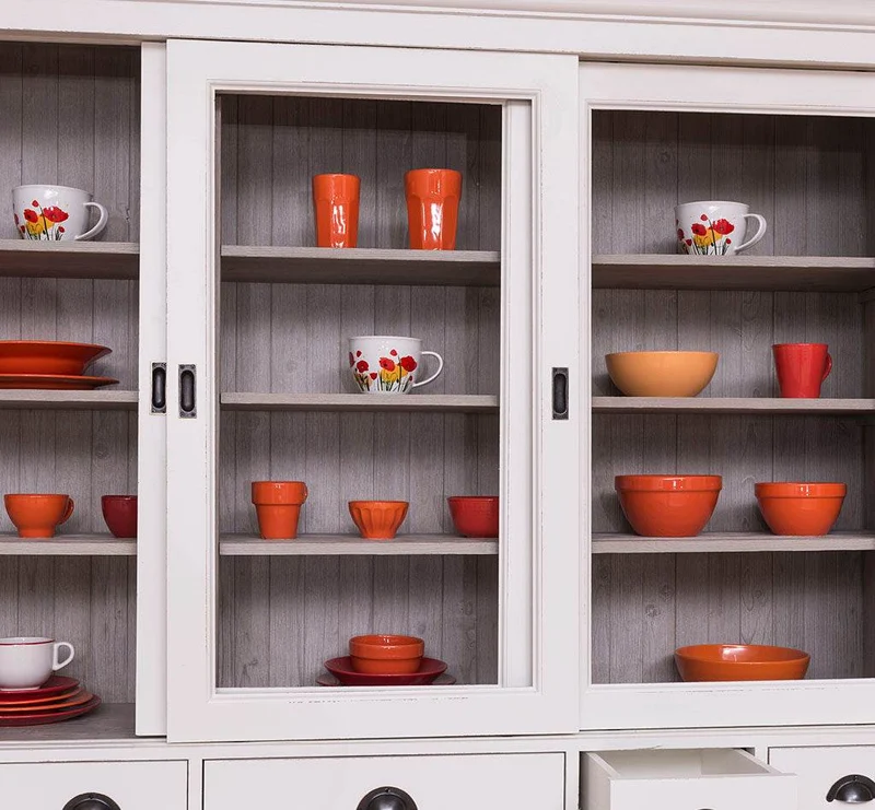 Großer Buffetschrank mit sechs Schiebetüren | Vitrine | 2-teilig | 8 Schubladen