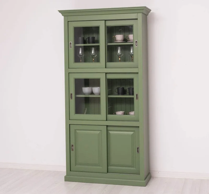 Geschirrschrank aus Massivholz | Küchenschrank | Vitrine | mit 6 Schiebetüren