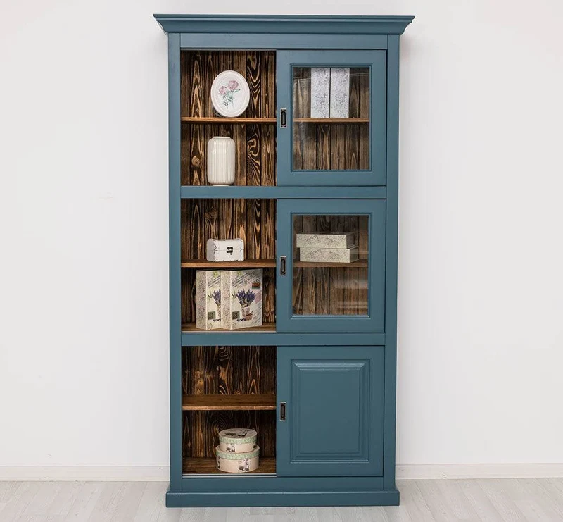 Geschirrschrank aus Massivholz | Küchenschrank | Vitrine | mit 6 Schiebetüren