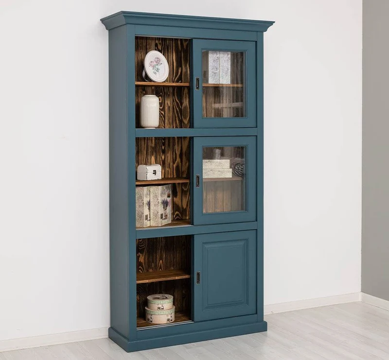 Geschirrschrank aus Massivholz | Küchenschrank | Vitrine | mit 6 Schiebetüren
