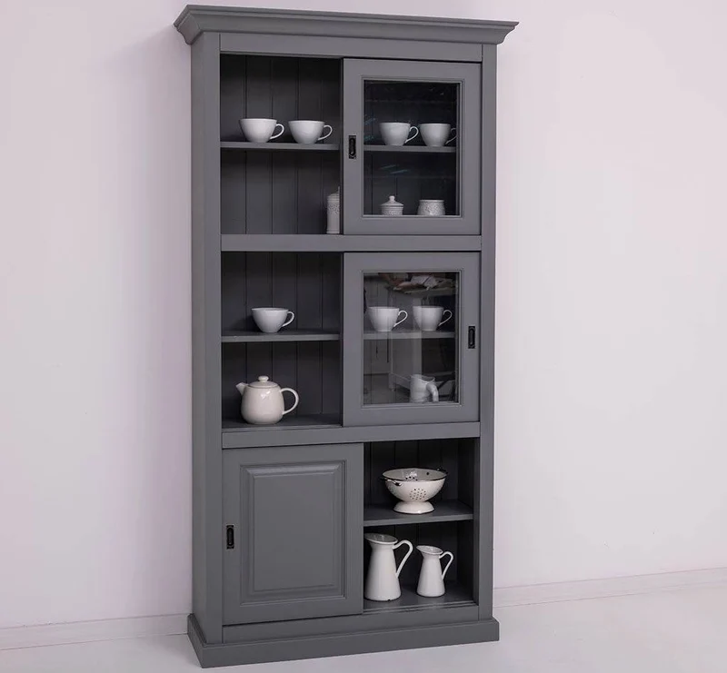 Geschirrschrank aus Massivholz | Küchenschrank | Vitrine | mit 6 Schiebetüren