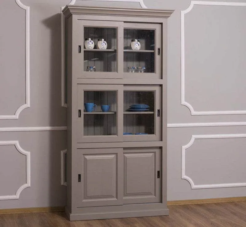 Geschirrschrank aus Massivholz | Küchenschrank | Vitrine | mit 6 Schiebetüren