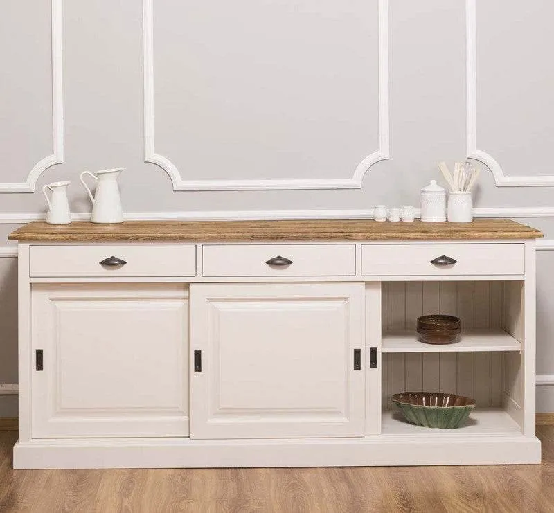 Kommode aus Massivholz | Sideboard mit 3 Schubladen und 3 Schiebetüren