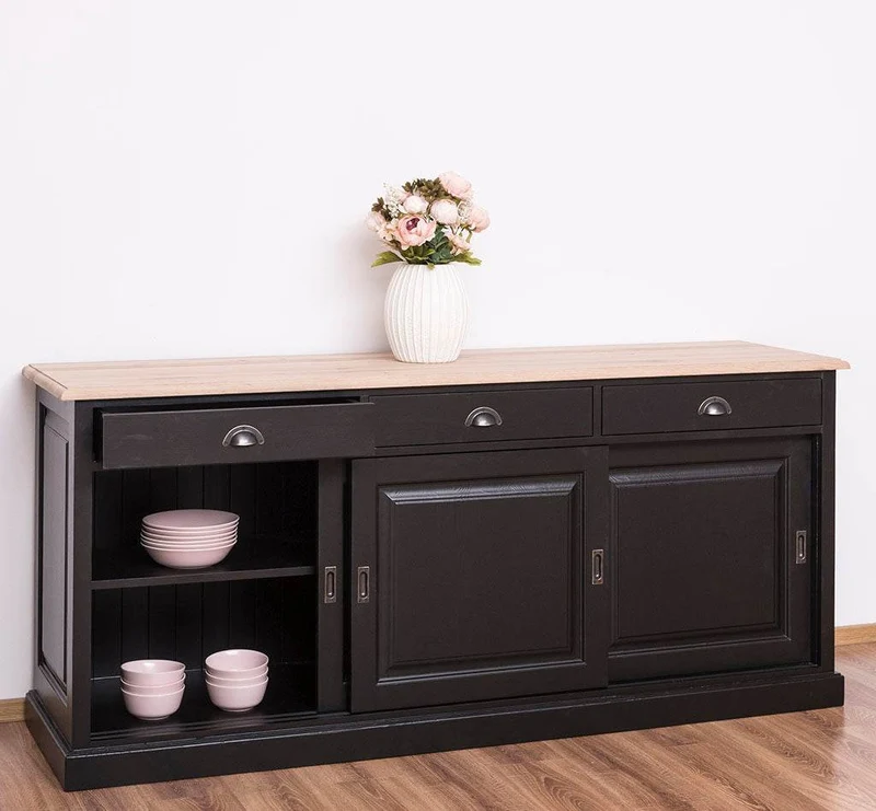 Kommode aus Massivholz | Sideboard mit 3 Schubladen und 3 Schiebetüren