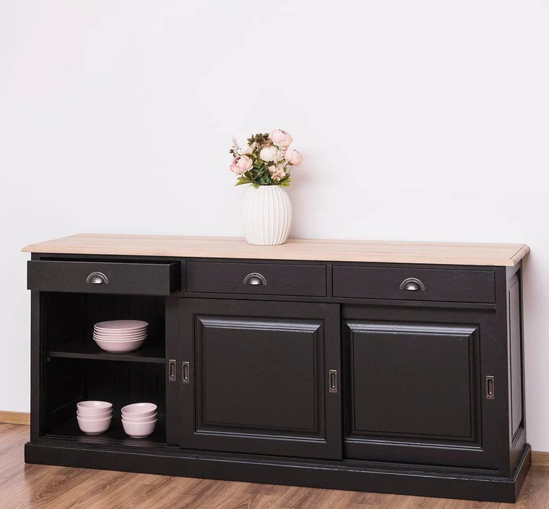Kommode aus Massivholz | Sideboard mit 3 Schubladen und 3 Schiebetüren
