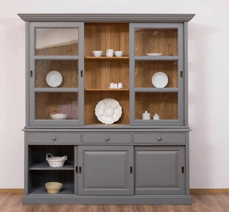 Geschirrschrank | Vitrine mit Glas-Schiebetüren| 2-teilig