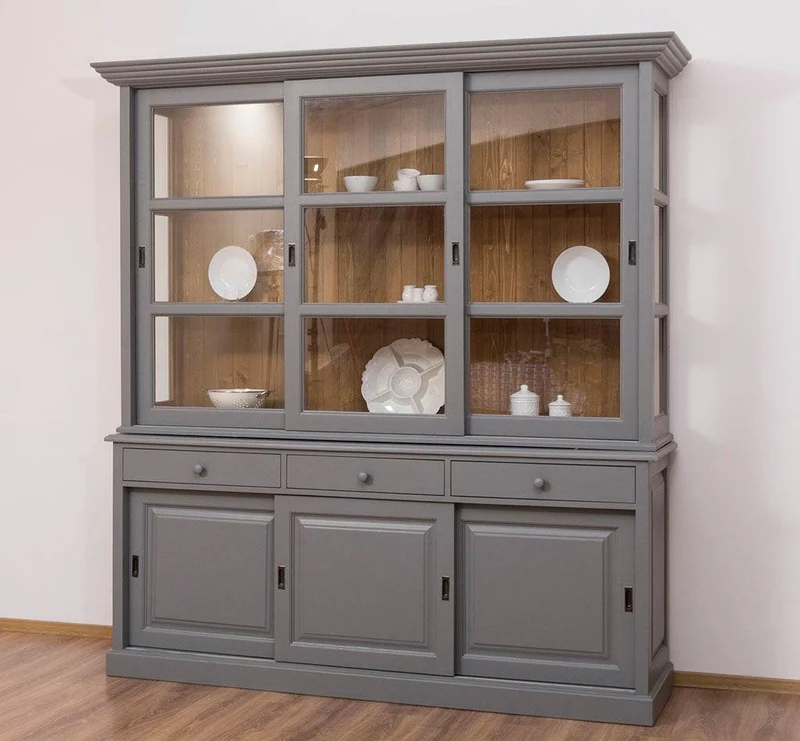 Geschirrschrank | Vitrine mit Glas-Schiebetüren| 2-teilig