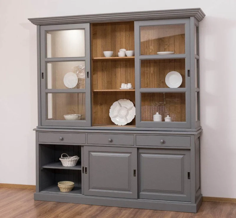 Geschirrschrank | Vitrine mit Glas-Schiebetüren| 2-teilig