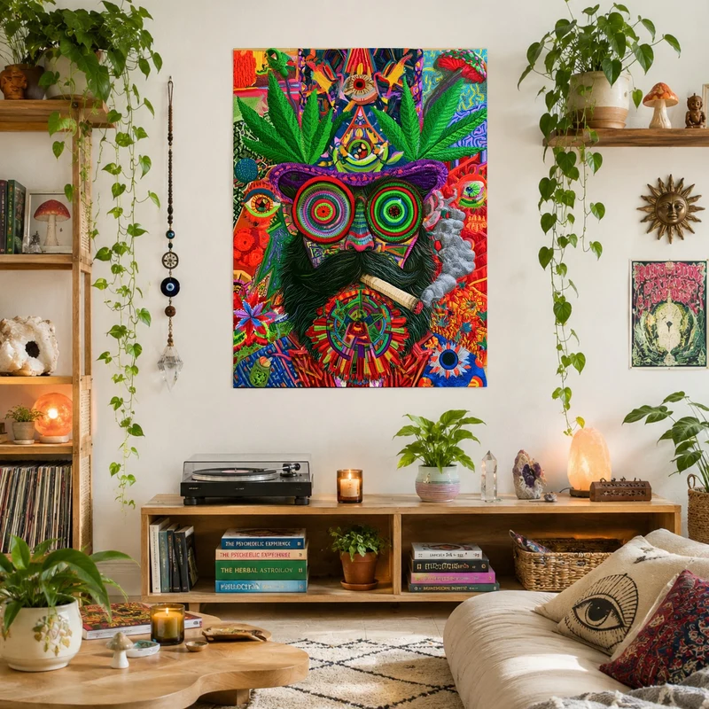 Psychedelische Katze mit Joint Leinwand