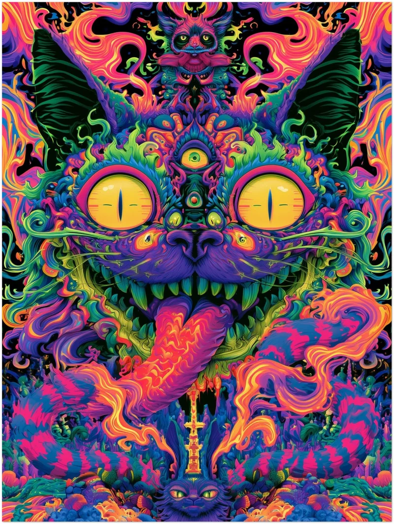 Psychedelische Katze mit Joint Poster