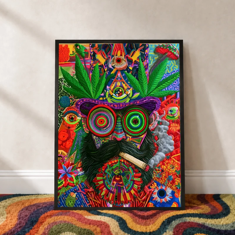 Psychedelische Katze mit Joint Poster