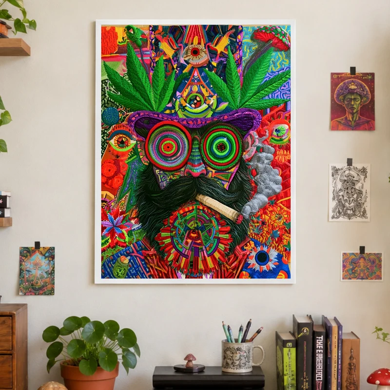 Psychedelische Katze mit Joint Poster