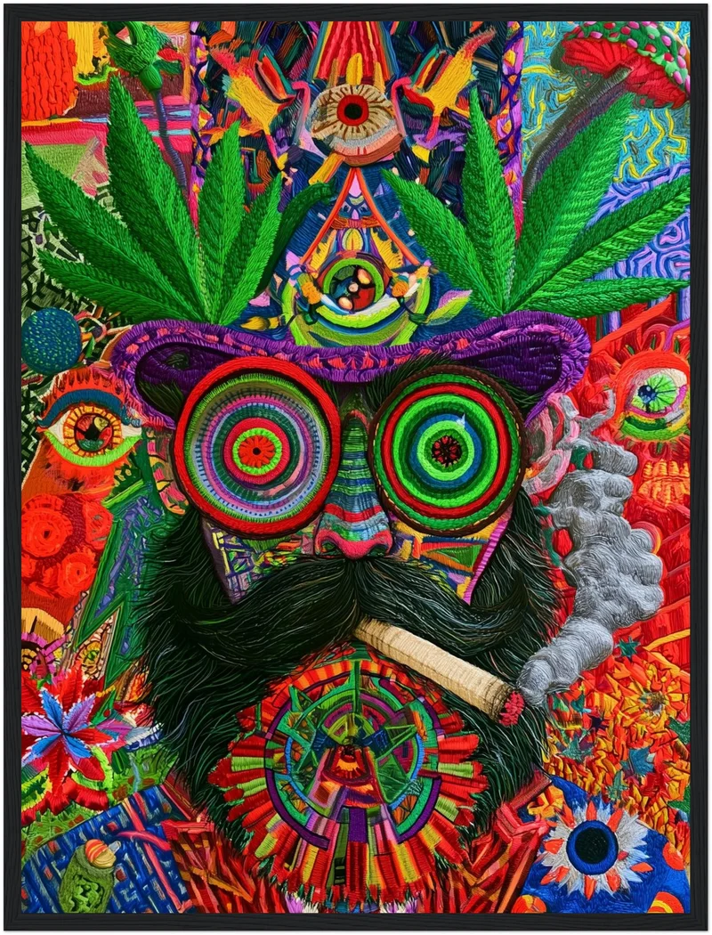 Psychedelische Katze mit Joint Poster