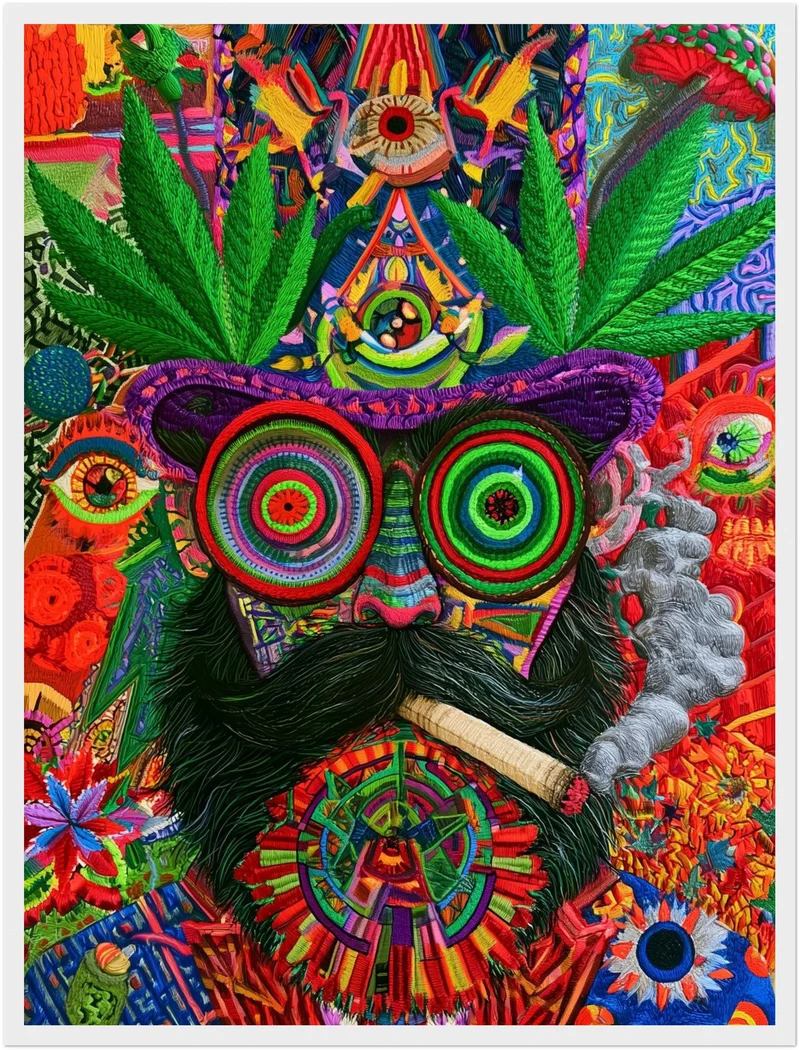 Psychedelische Katze mit Joint Poster