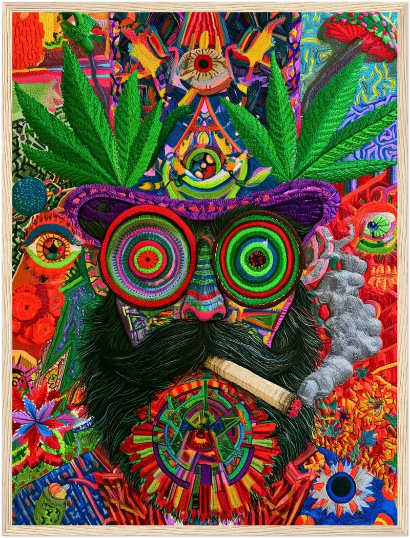 Psychedelische Katze mit Joint Poster