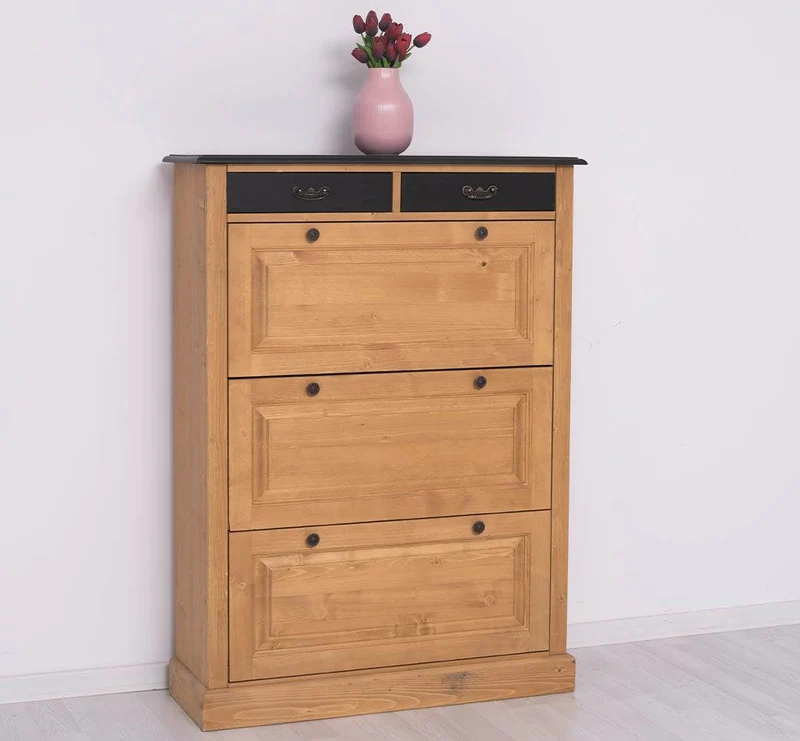 Vintage Schuhschrank aus Massivholz mit Kippfächern - Holzkontrast