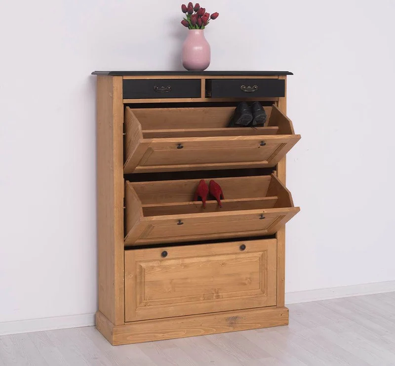 Vintage Schuhschrank aus Massivholz mit Kippfächern - Holzkontrast